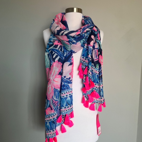 Lilly Pulitzer Resort Scarf Sugar Engineered Mambo Wrap High Tide Floral Hibiscu - Picture 10 of 11